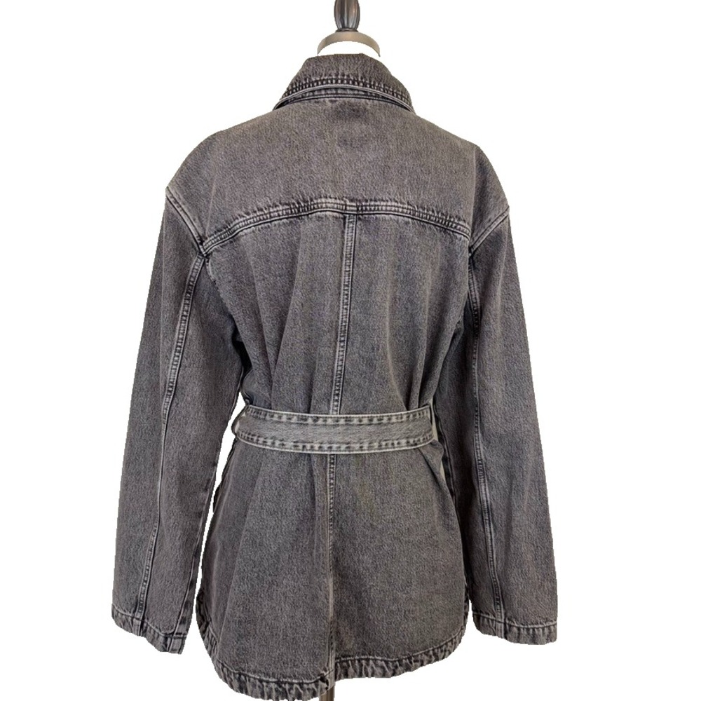 GAP‎ Gray Washed Belted Denim Utility Shirt Shaket Jacket Size M Tall - Picture 3 of 13
